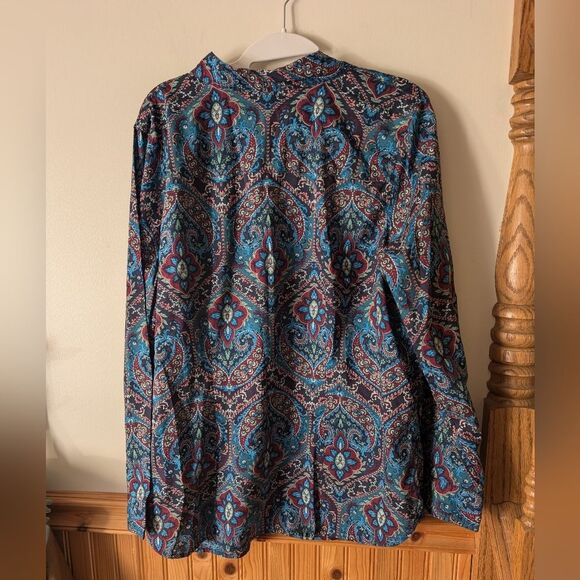 Talbots Paisley Boho Button Down Cotton Shirt Size X - Picture 6 of 8